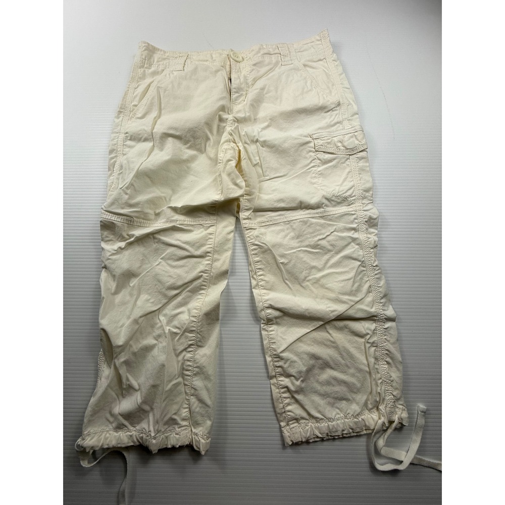 DKNY Jeans Womens 8P Off White‎ Cotton Cargo Capri Pants Drawstring Hem Petite